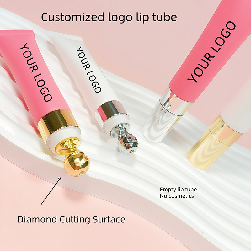 【Logo Customization】50pcs 15ml Diamond Zinc Alloy Massage Cap Tube Rose Red White for Dispensing Lip Glaze Lip Oil Eye Cream