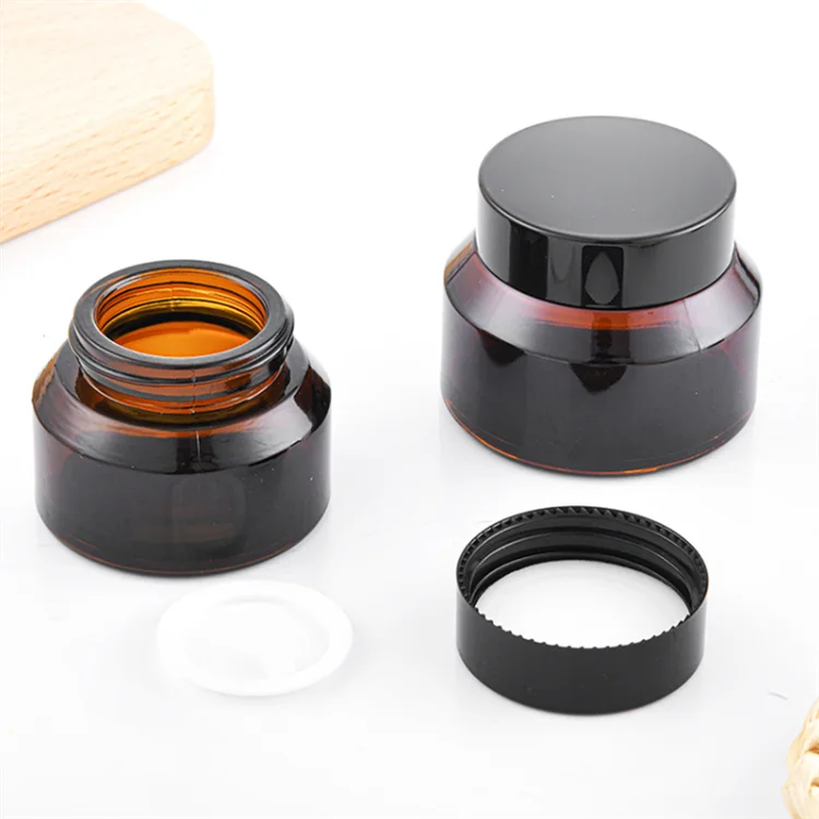 Amber Clear Round Frosted Amber Black Flip Lid clear Glass Cosmetic Cream Jars Amber Glass Cream Packaging Jar With Cork Lids