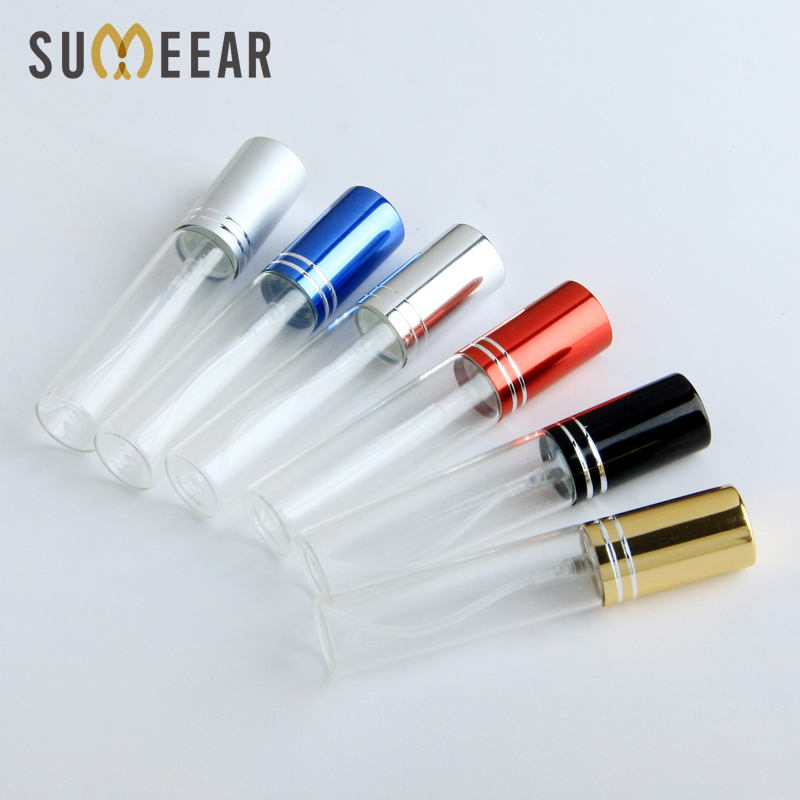 100PCS/Lot 10ml Clear Glass Atomizer Bottle Refillable Colorfull Aluminum Cap Spray Perfume Bottle Travel Container