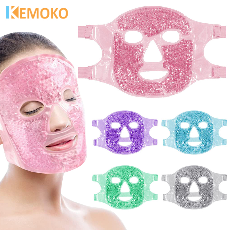 Ice Cold and Hot Heat Full Face Mask SPA Eye Mask Sleeping Ice Pack Reduce Face Puff Dark Circles Gel Beads Compress for Woman