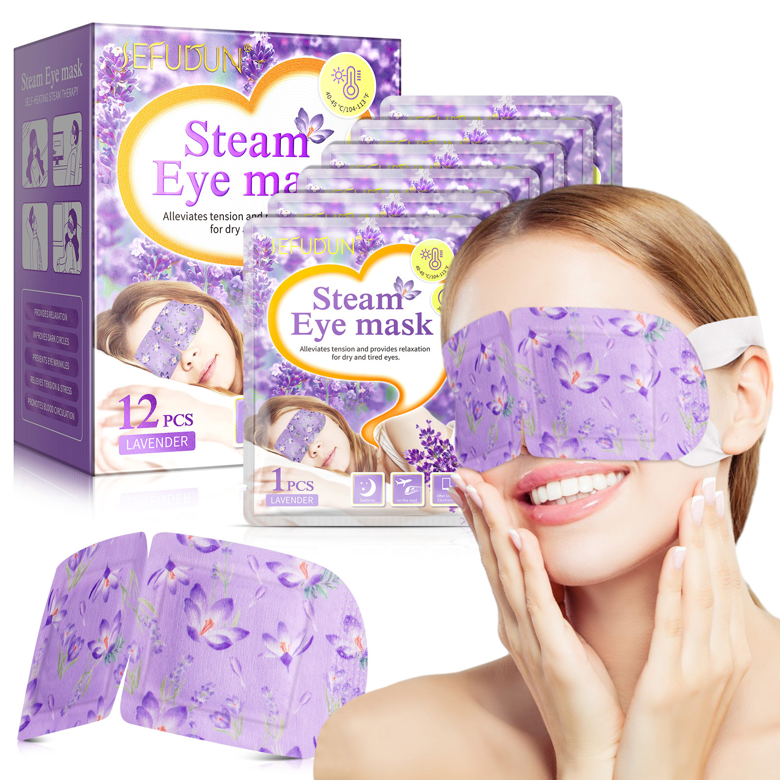 12 Pieces Disposable Steam Eye Mask Lavender Aroma Eye Masking Moisturizing Heat Therapy Pad Sleeping Relaxation Eyes Masking