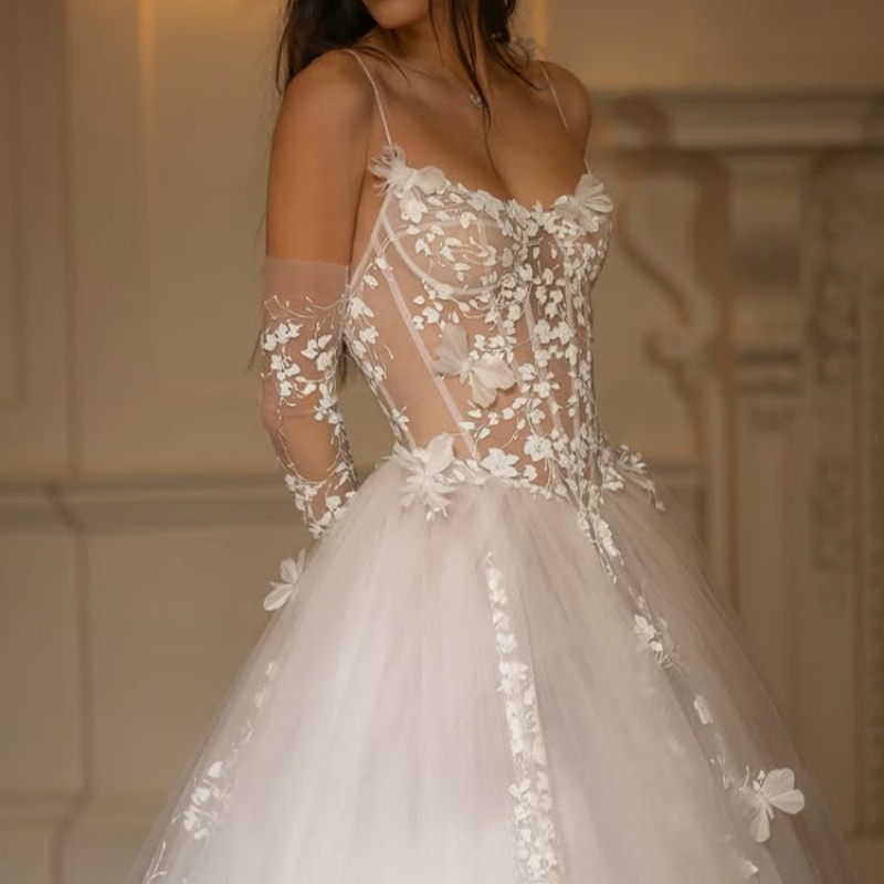 Customized ivory white Ball Gown Royal Wedding Dresses Sweethear Lace sequin 3D flower applique Made Robe De