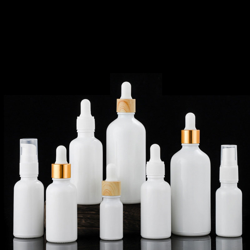Wholesale Porcelain White Glass Dropper Bottle with Gold dropper Frosting Glass Bottles Customized Essential Oil Dropper Bottle