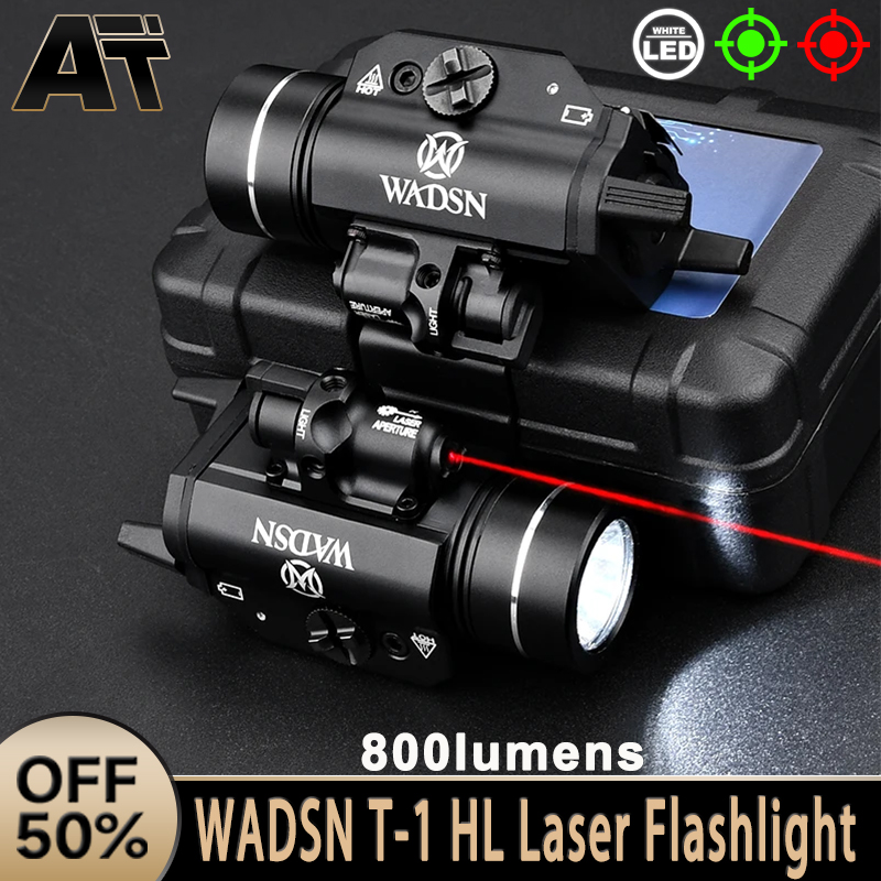 WADSN T-1HL Hanging Metal Flashlight Red Green Laser Aiming White Strobe 800 Lumens LED Hunting Airsoft Weapon Light Accessories