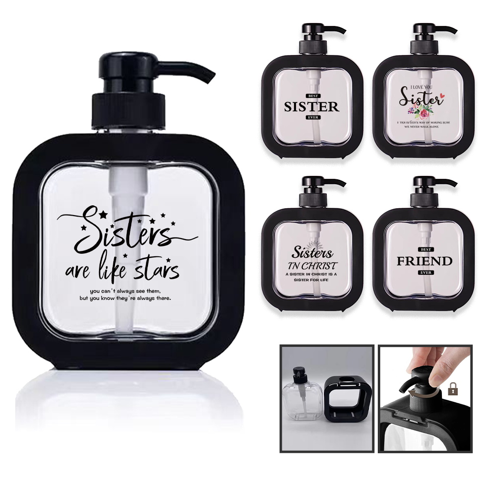 500ml Refillable Lotion Bottle Pressurized Bottle Hand Sanitizer Shampoo Dispenser Soap Liquid Bottle Sister Letters Pattern