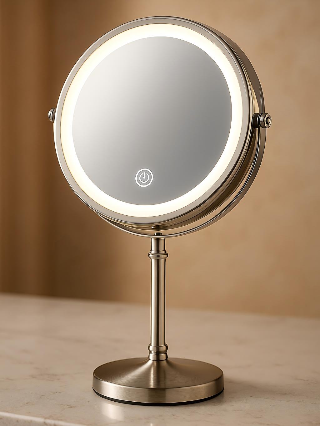 8 Inch Gold Makeup Mirror With Light USB Charging 10X Magnifying Vanity Mirror Backlit Adjustable Light Standing Cosmetic Mirror