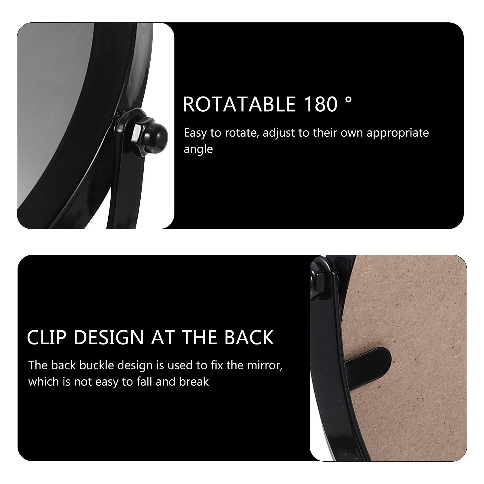 Rotating Vanity Black Metal High definition Desktop Dressing Table Bedroom Student Lightweight Durable