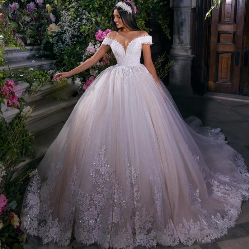 Customized Ball Gown Princess Wedding Dresses Sweetheart Off The Shoulder Vestido De Novia Lace Embroidery Made Bridal Gown