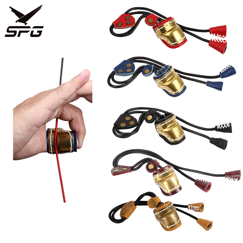 Traditional Archery Thumb Ring Adjustable Brass Mongol LongBow Painless Finger Protector Bow and Arrow Release Finger Tabs