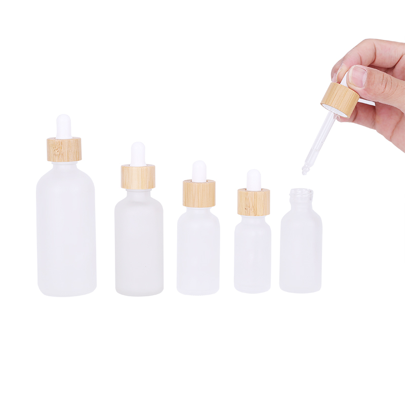 Clear Oil Glass Dropper Bottle with Bamboo Cap Liquid Pipette Package Essential Oil Glass Dropper Bottle With Bamboo Dropper Cap