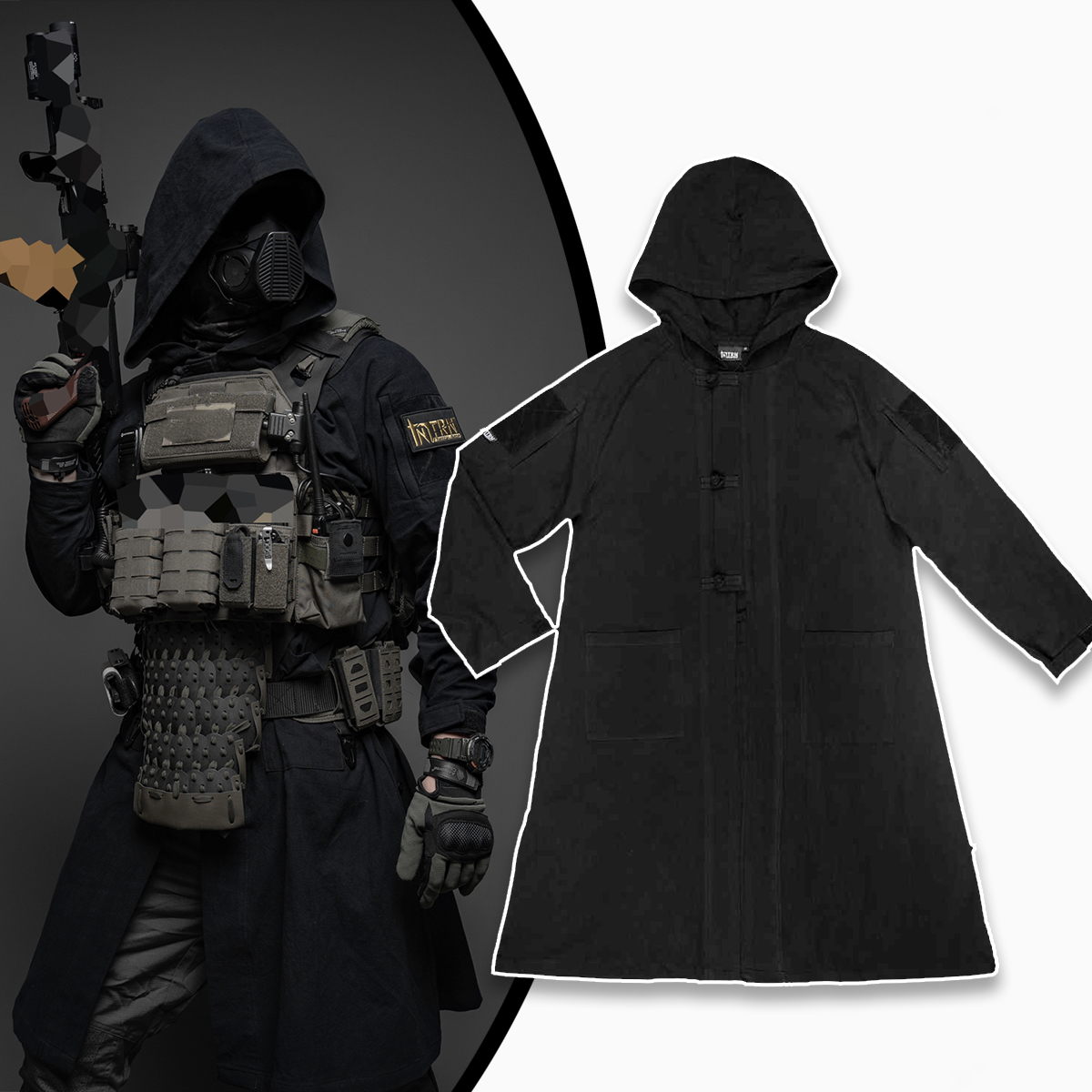 Cotton Tactical Long Coat Improved Lab Imitation Linen Crepe Robe Windbreaker Suitable for Outdoor Travel Cycling Role Playing