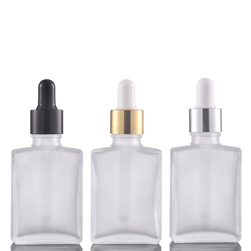Cuticle Oil Essential Body Oils Containers Rectangle Frosted Bottle with Aluminum Cap Glass Dropper Bottles for Essential Oil