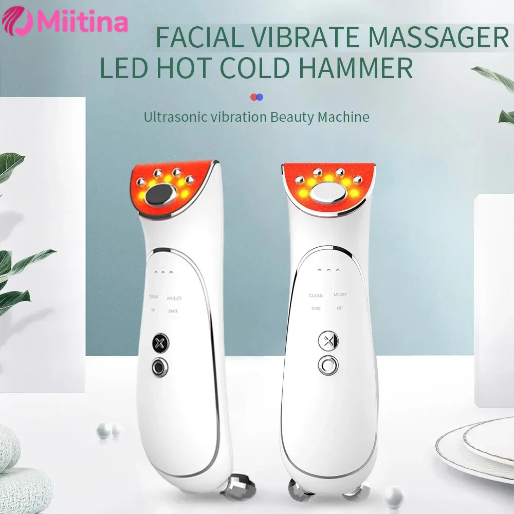 EMS Facial Massager LED Light Therapy Sonic Ion Vibration Skin Tightening Anti Wrinkle Face Lifting Skin Rejuvenation Care Tools