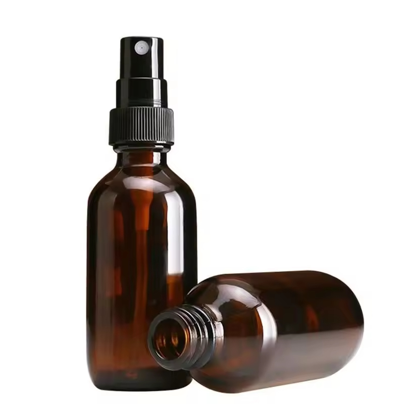 Round Amber Glass Perfume Spray Bottle with Black Hair Sprayer Empty Skin Care Vial Empty Fine Mist Spray Bottle with Black Cap
