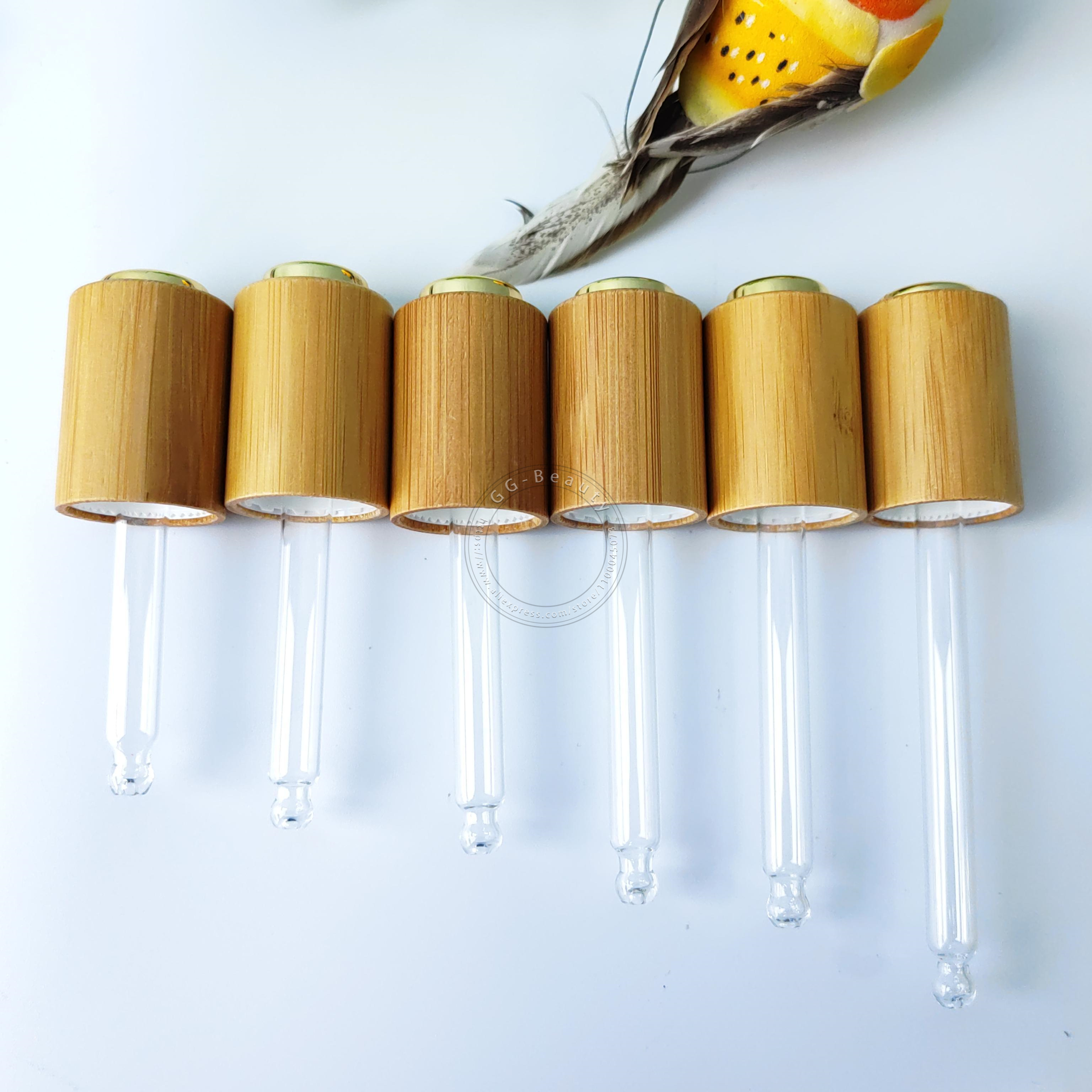 100pcs 18/410 Bamboo Wood Press Pump Lids For 5/10/15/20/30/50/100ml Glass Plastic Cosmetics Perfume Essential Oil DropperBottle