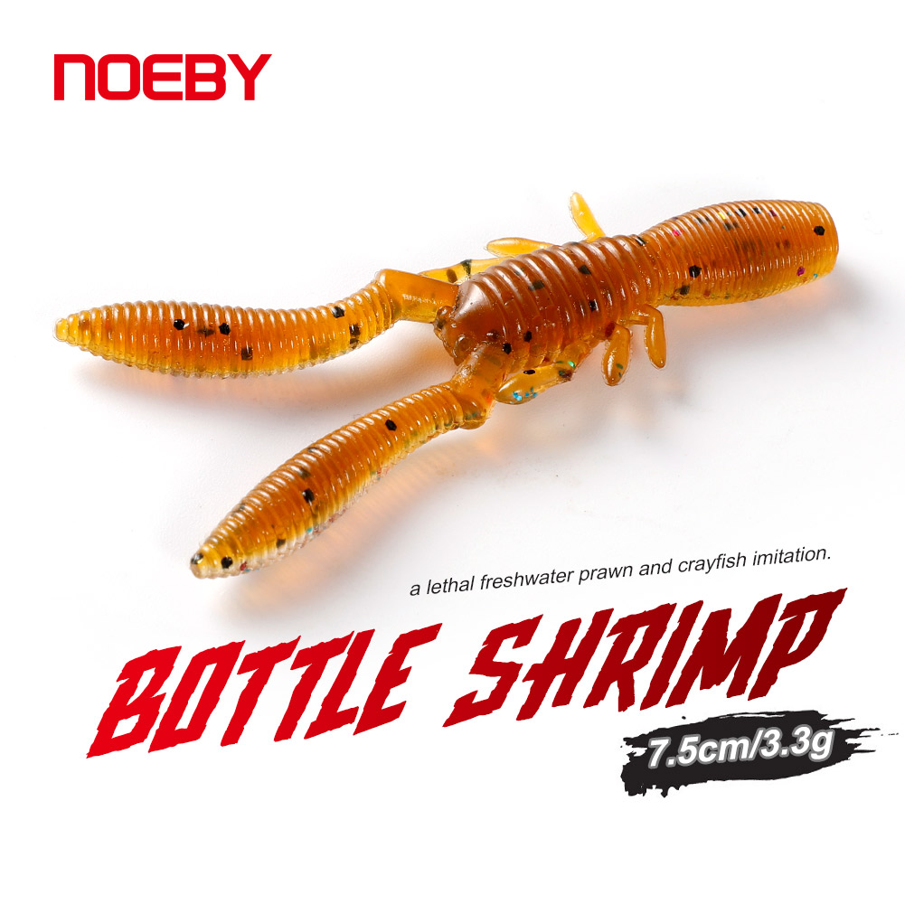 NOEBY-Bottle Shrimp Silicone Soft Bait, Artificial Worm Swimbait, Freshwater Fishing Lure, Bass, Pike, Trout, 7.5cm, 3.4g