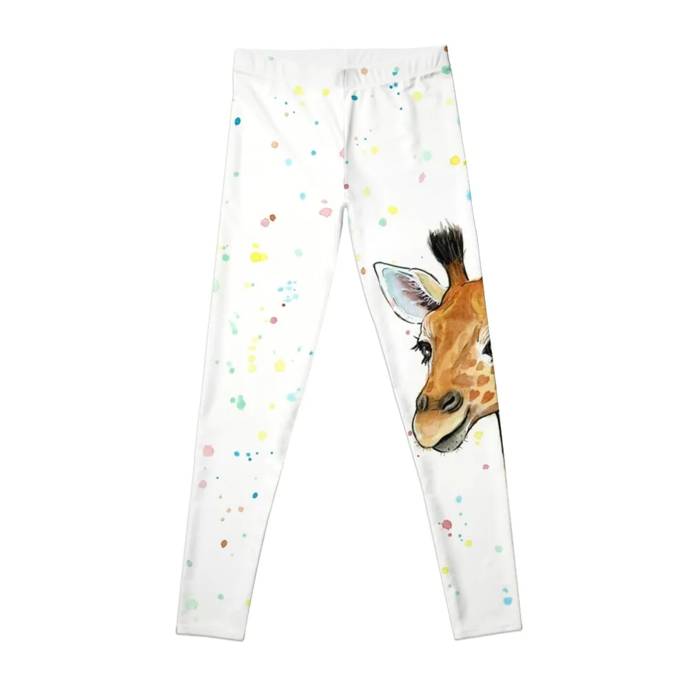 Baby Giraffe with Hearts Watercolor Animal Leggings Women's high waist active wear Womens Leggings
