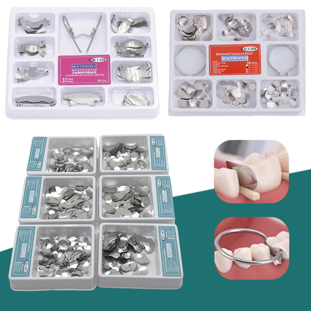 Dental Matrix Contoured Bands Kit Stainless Steel Sectional Rings Teeth Forming Matrices Orthodontic Supplies