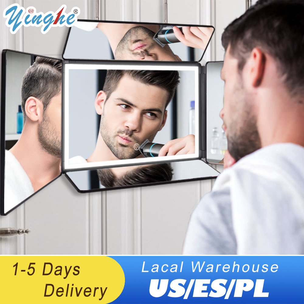 YINGHE 5 Way Mirror, 360 Mirror for Self Hair Cutting and Brading Hair, Rechargeable LED Barber Mirror with Adjustable Hooks