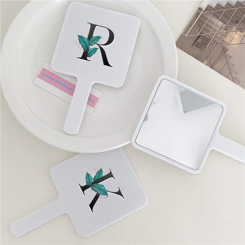 1pc Square Travel Portable Makeup Mirror Cosmetic Beauty Vanity Tools With Leaf Letter Design Initial Name 26 Letters Pattern
