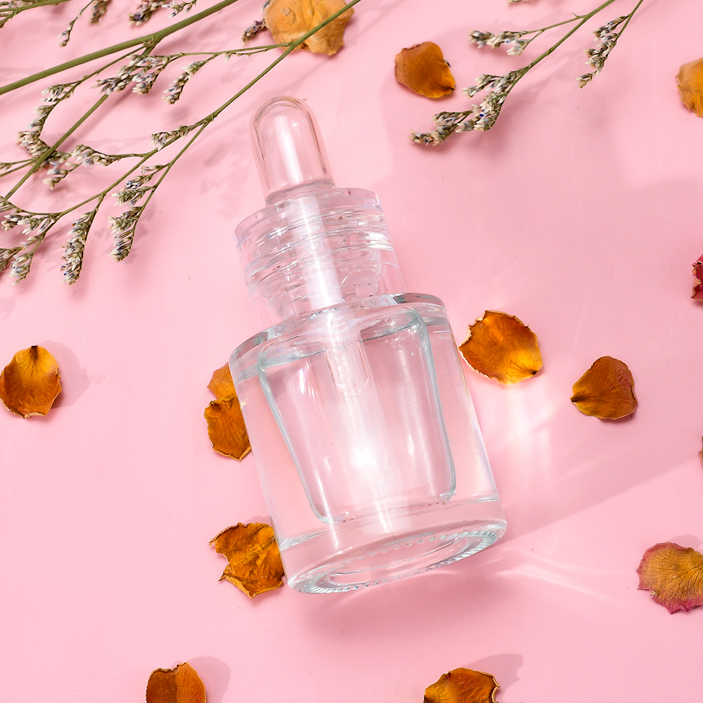 Cosmetic Skin Care Packaging Clear Cylinder Beard Essential Oil Serum Glass Flat Shoulder Cosmetic Serum Packaging with Dropper