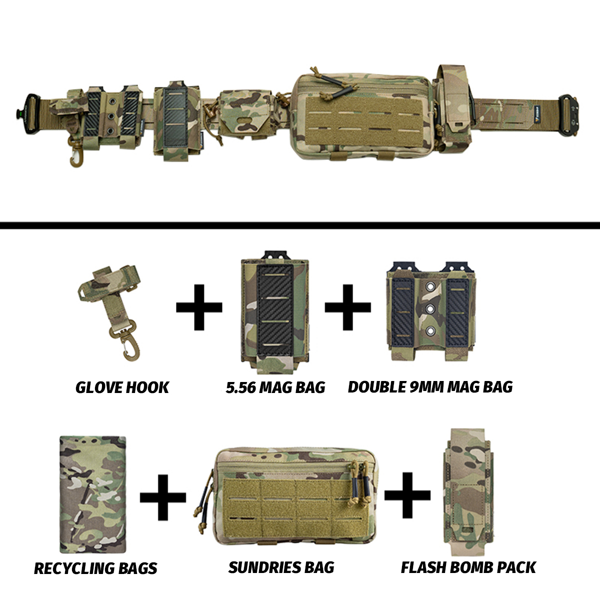 Tactical Belt Set with 9mm/5.56 Mag Bag Sundries Pouch Grenade Pack Outdoor Hunting Airsoft Shooting Multifunctional Belt Bag