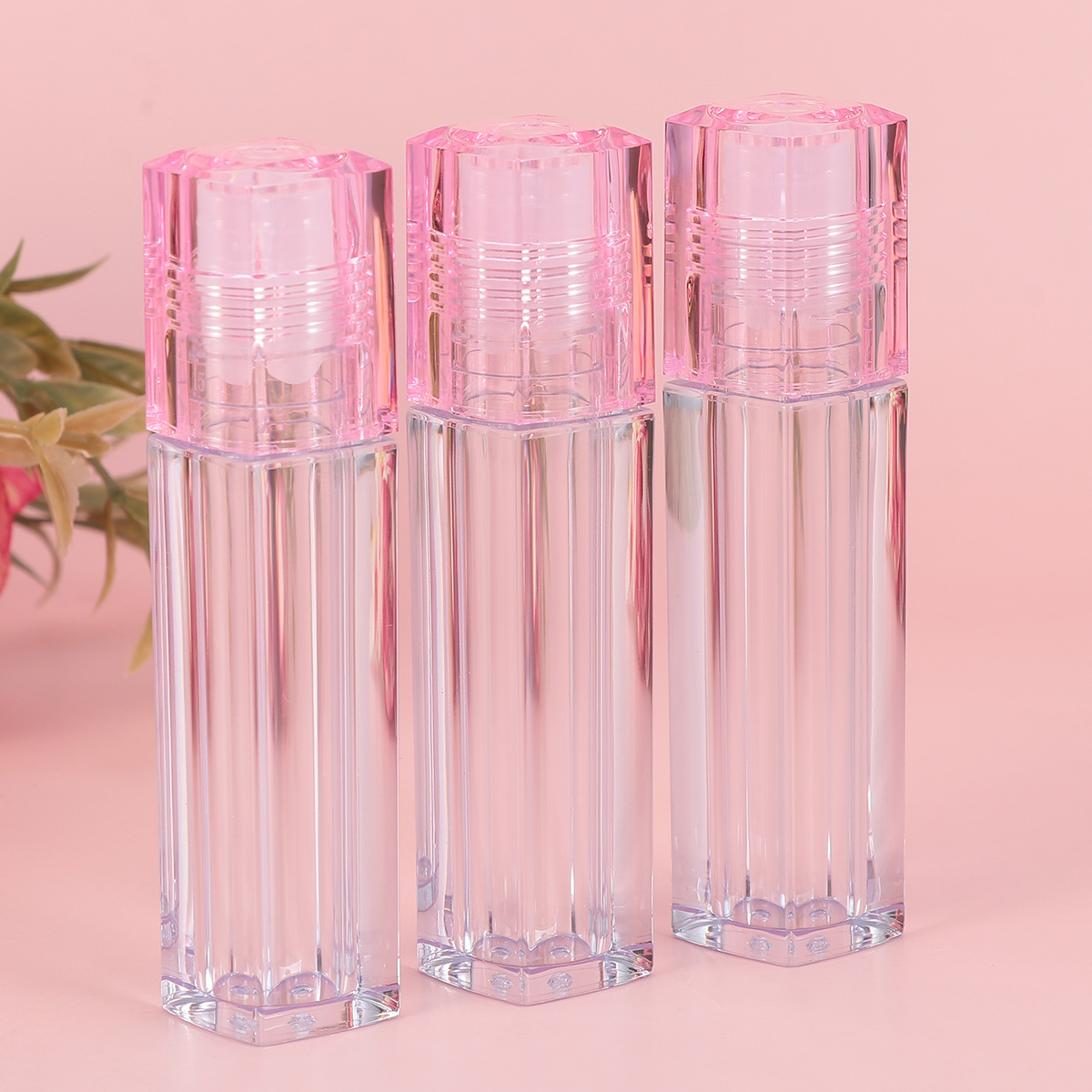 1 Set 10Pcs Hydrating Lip Oil Vials Moisture Lip Refillable Roll-On Bottle Lip Oil Vials with Lid (Pink Cap)