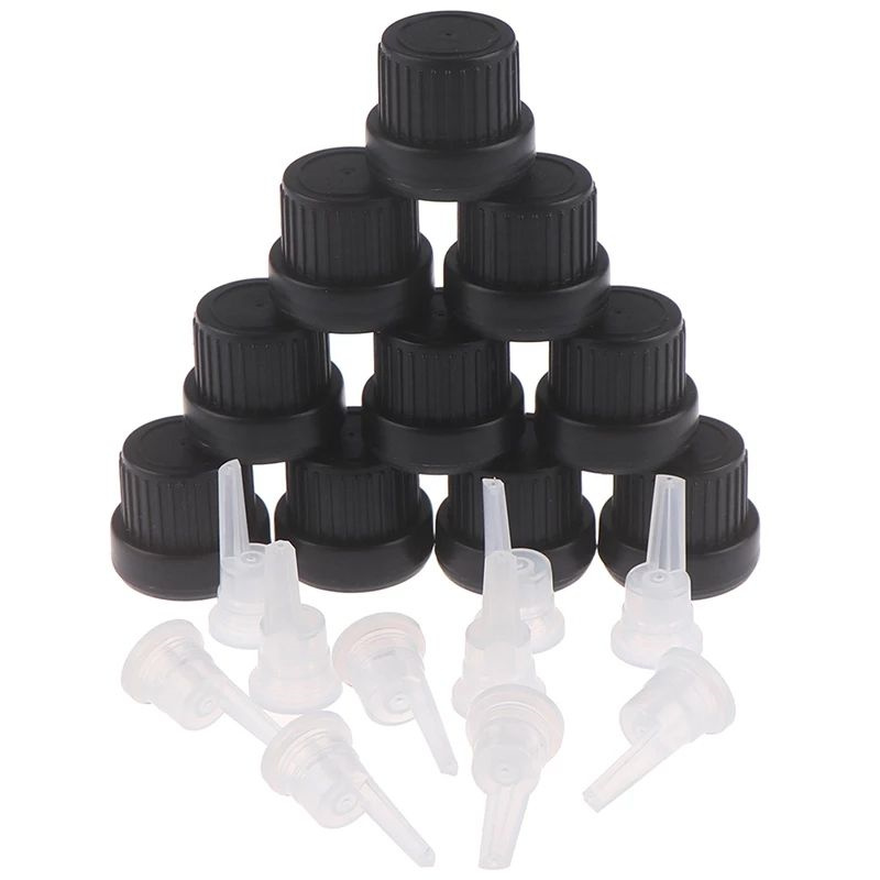 10Pcs/Lot 18mm 18/410 Childproof Tamper Evident Cap with Funnel Shape Plastic Insert for Essential Oil Bottle 1.0 Flow Rate Drip