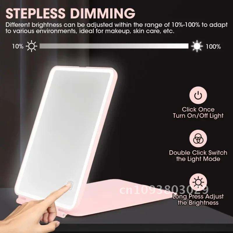 Mirror Makeup Mirror Portable LED Lighted Travel Touch Screen 3colors Mirror Cosmetic Table Folding Dimming Travel Large Vanity