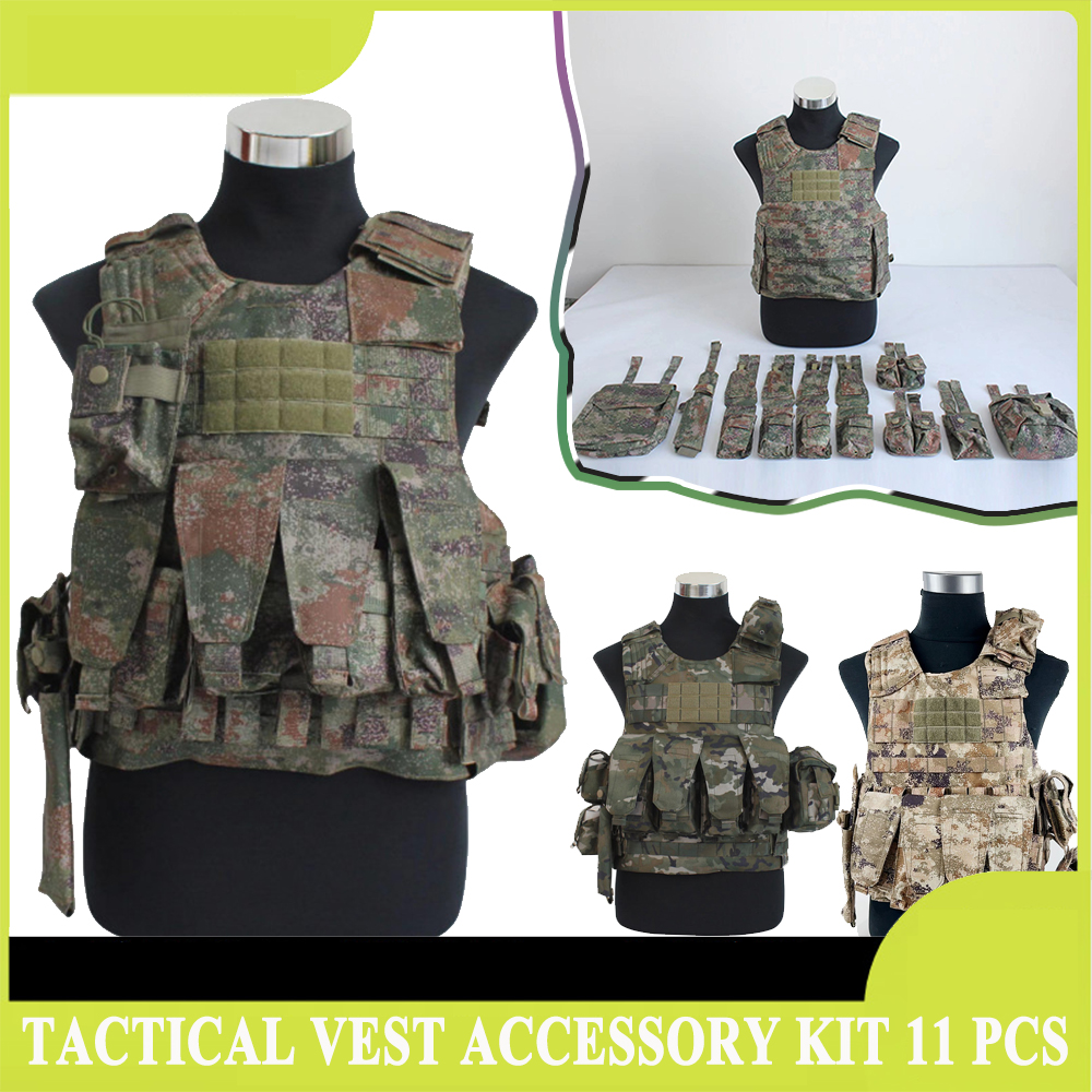 Tactical Molle Vest Set Airsoft Carrying System Accessory Kit 11pcs Hunting Hiking Equipment Bags Painball Vest Chest Hanging