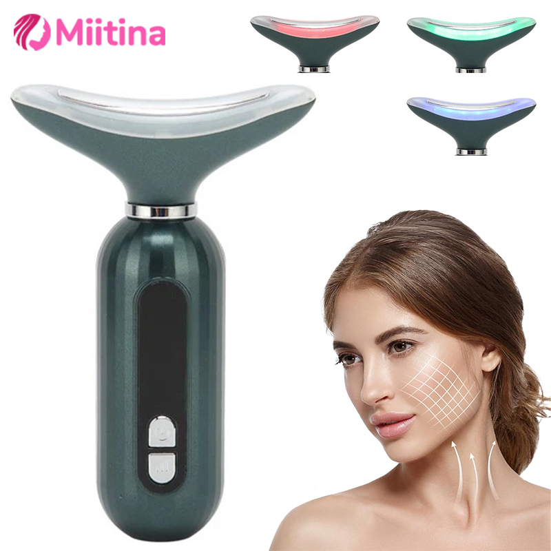 Hot Cool Neck Face Massager EMS LED Photon Therapy Facial Lifting Machine Anti Wrinkle Remove Double Chin Skincare Care Beauty