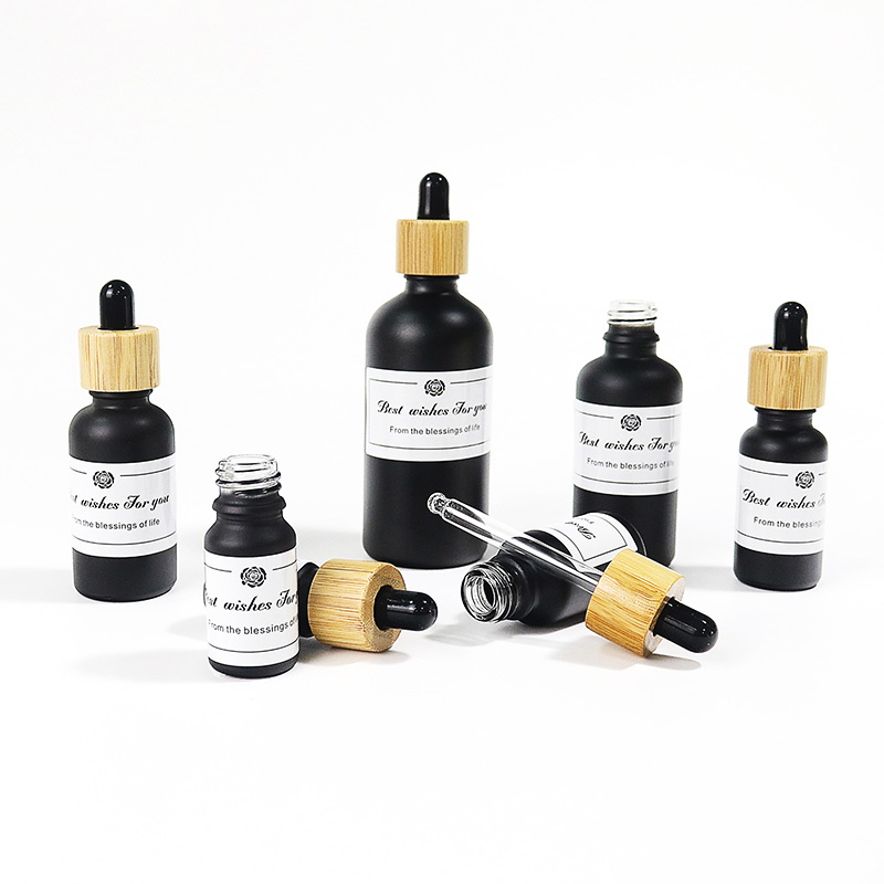 Amber Serum Pump Dropper Glass Bottle Supplier With Cap Bamboo Lid Cosmetic Skincare Essential Oil Serum Glass Dropper Bottle