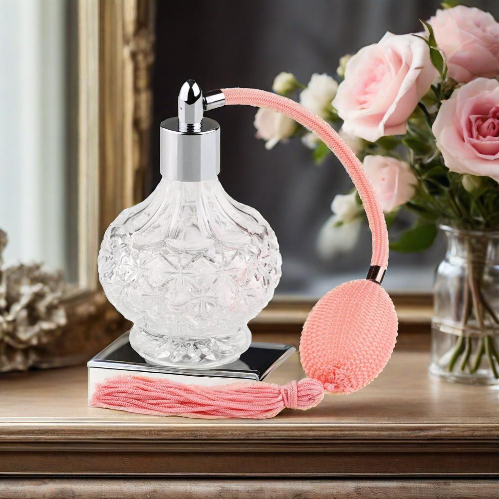 80ml Clear Glass Perfume Refill Bottle–Long Tube Spray Pump with Tassel–Refillable Empty Atomizer for Fragrance & Oil Home Decor