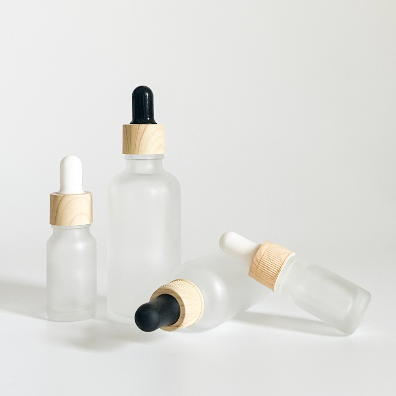 Frosted rectangle Glass Bottles bamboo cap Glass Dropper bottle E-liquid Beard oil bamboo lids Unique Serum Glass Dropper Bottle