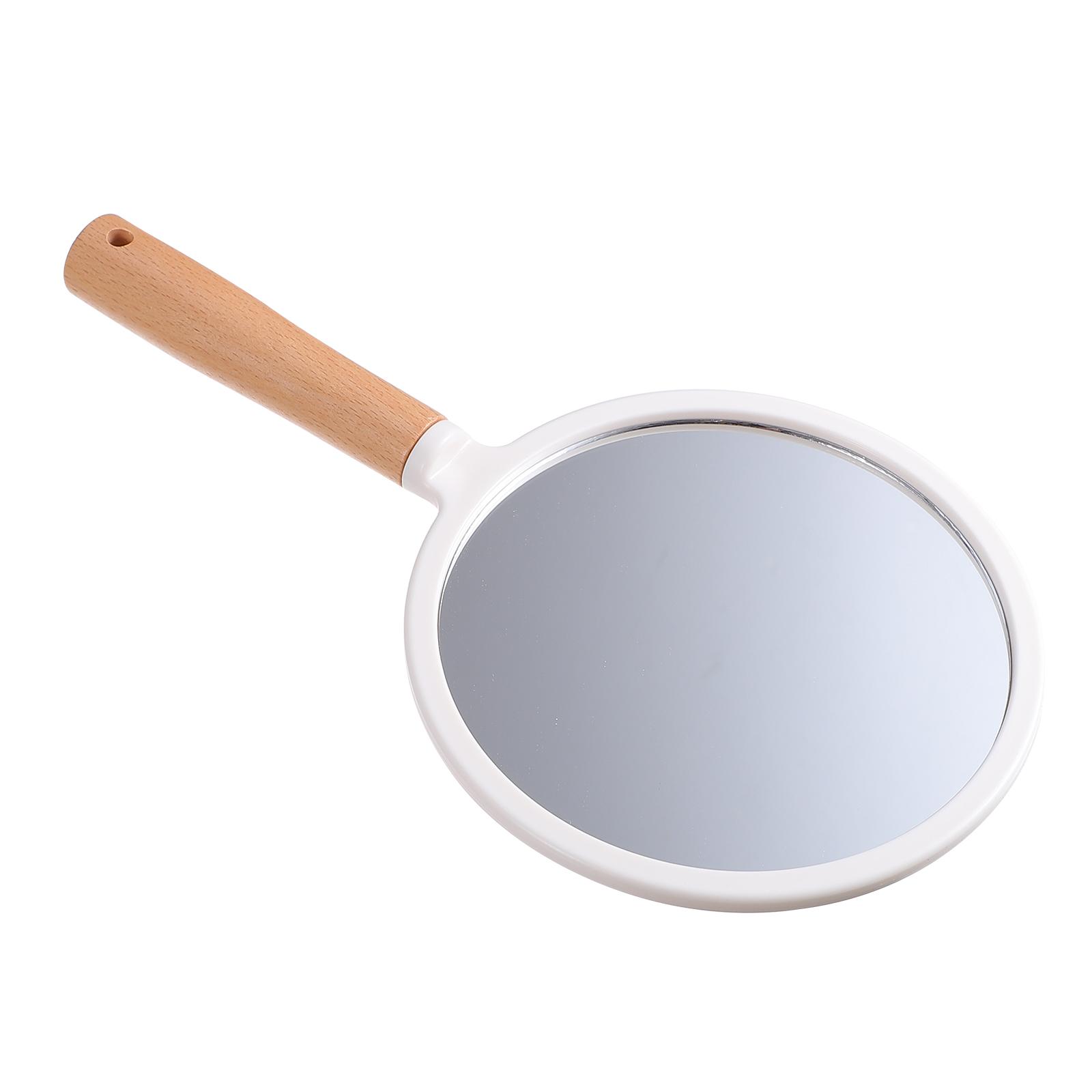  Vanity Mirror Compact Makeup Wood Handle Round Abs Handheld Professional Convenient