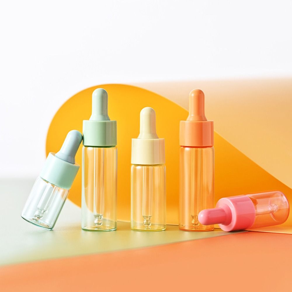 7 Pcs Refillable Mini Dropper Bottle Set Macaron Color Empty Glass Essential Oil Vials 5ml/10ml/15ml Sealing