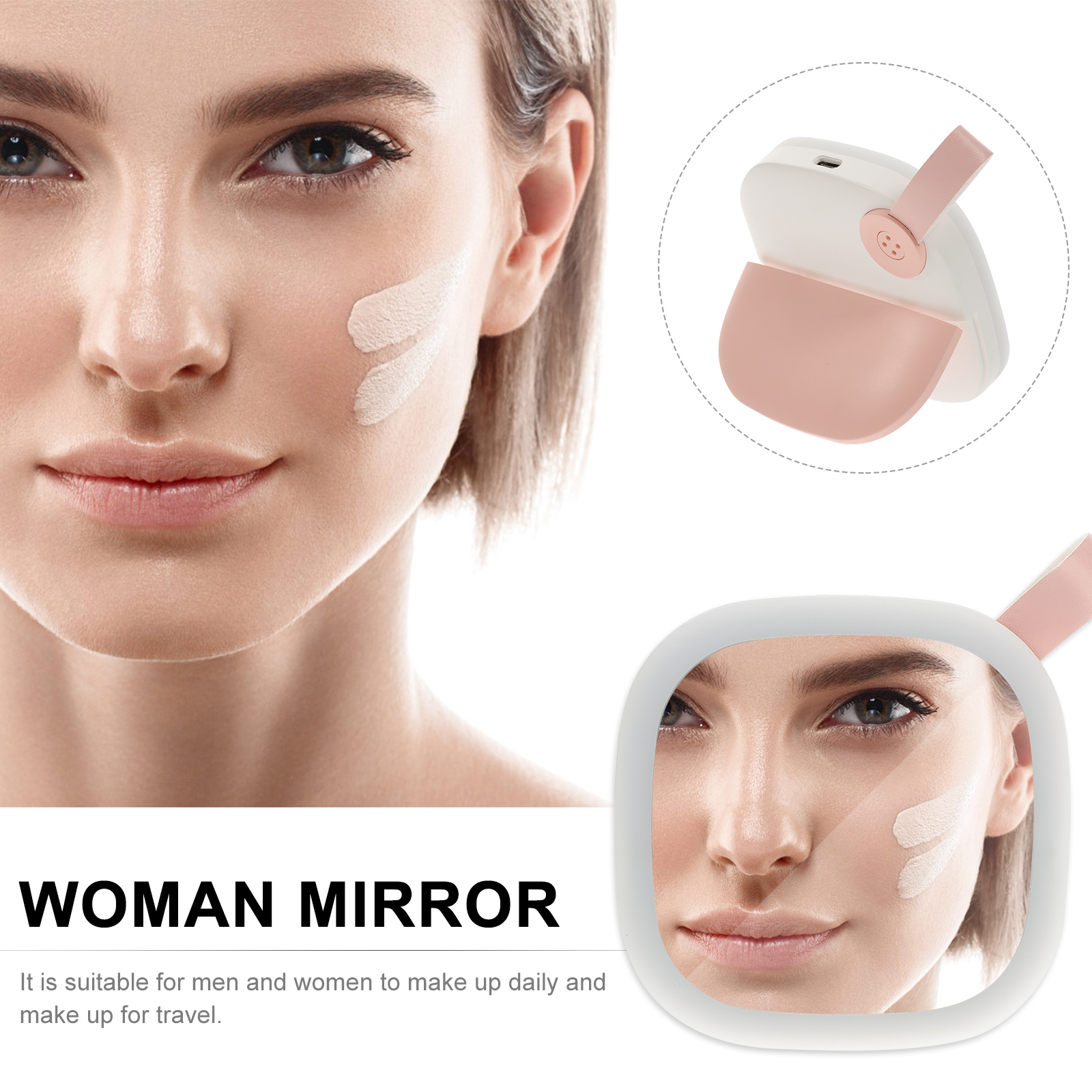 LED Makeup Compact Portable Night Light H held Retro Pink Dormitory Travel Retro Mirror Small Beauty Tool For Girls