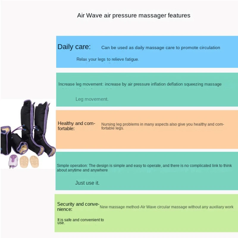 New Electric Leg Massager Air Compressed Blood Circulator Adjustable Leg Arm Wrapped Calf Therapy Muscle Relaxation Massager