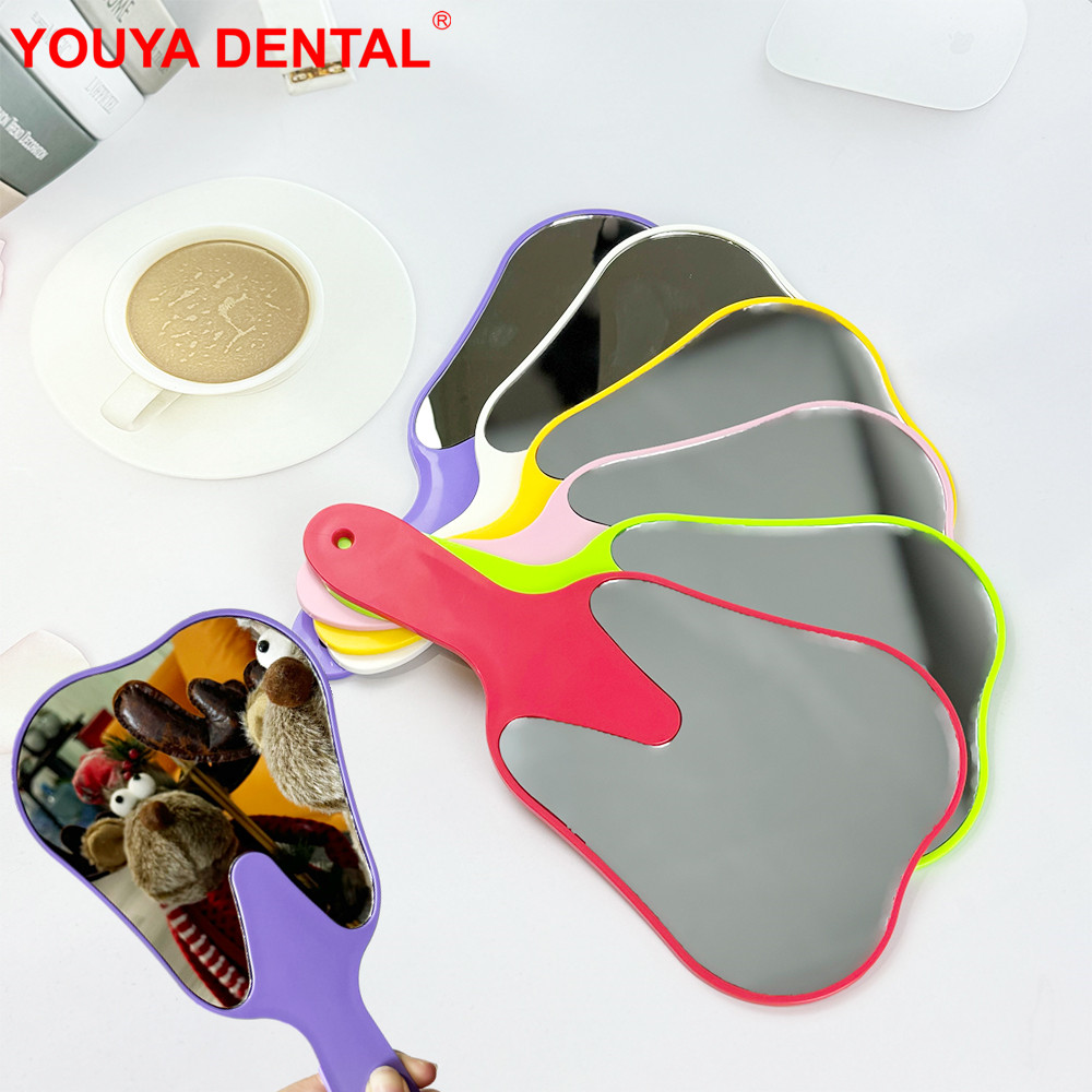 1pc Glass Tooth Shaped Handheld Mirror Cute Makeup Mirror Hand Held Dental Mouth Examination Mirrors Dentistry Accessories Gifts