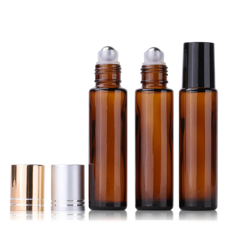 Amber Glass Roller On Bottle With Stainless Steel RefillableEssential Oil Roller Bottles Amber Glass Roll on Bottles for Perfume