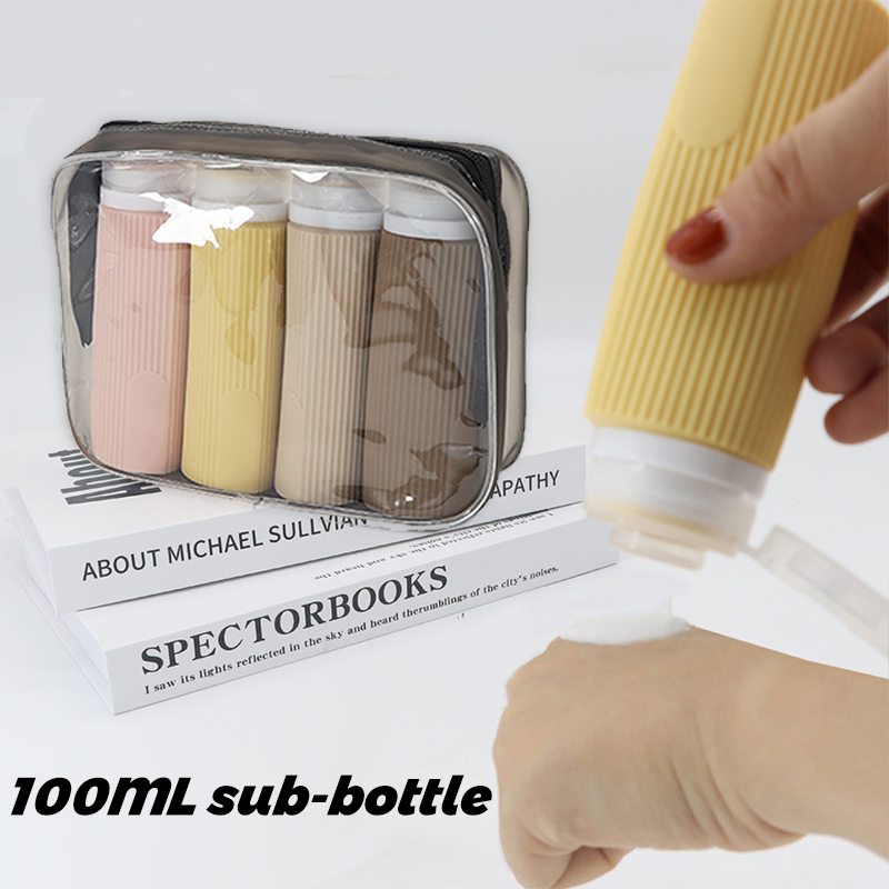 4PCS Portable Silicone Travel Bottle Cosmetic Organizer Leak-proof Squeezable Refillable Shampoo Conditioner Container 100ml