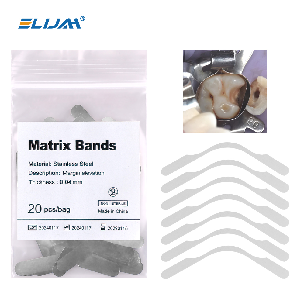 ELIJAH 20Pcs Dental Matrix Bands Tofflemire Stuck Gingival Wall Lift Large Curvature Sectional Contoured Matrices Dentistry Tool