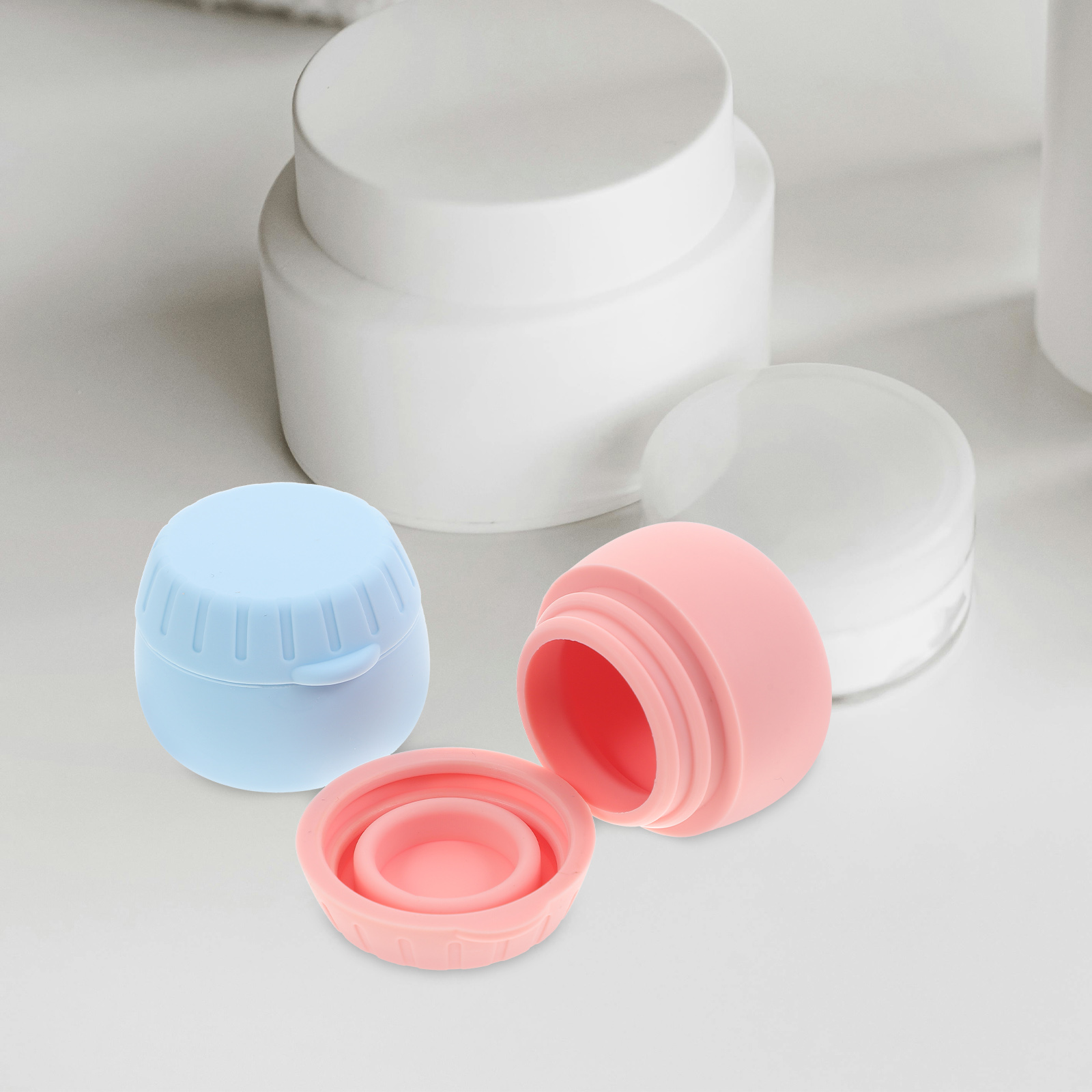 2pcs Packing Boxes Blue Pink Silicone Travel Bottles Tiny Containers Jewelry Small Cream Jars Toiletry Storage