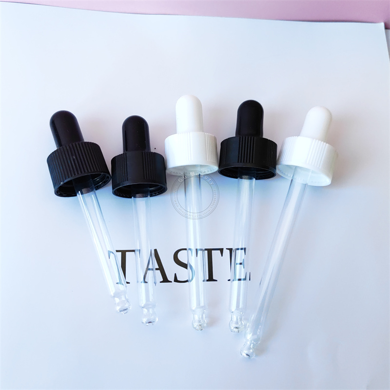 100pcs 18/20/24 Caliber Black and White Plastic Perfume Dropper Cap With Bulb Glass Pipette 5-100ML  Aromatherapy Oil Bottle Top