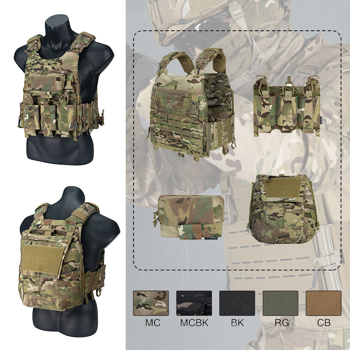 Tactical Laser Vest, Quick Release Airsoft MOLLE Vest with Magazine Pouch, Modular Hunting Vest for Paintball, Film and TV Props