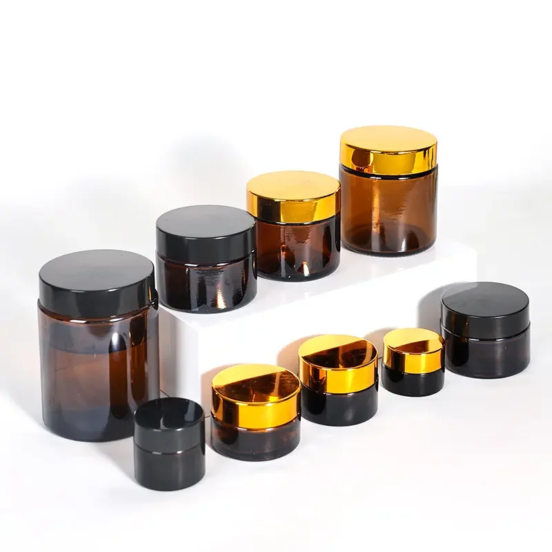 Bulk Order 20g/30g/50g/100g-High Amber Glass Cosmetic Cream Lotion Jars Empty Cosmetic Packaging Containers Candle Glass Jar Pot