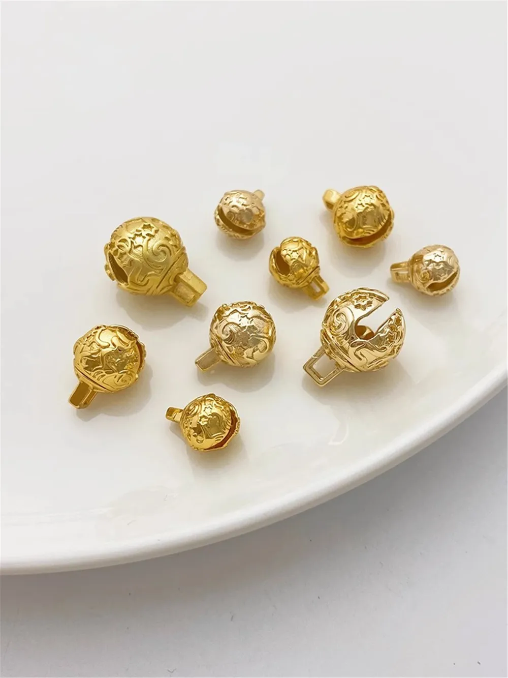 14K Bag Gold Carving Retro Large Bell Diy Hand Hanging Jewelry Material Accessories Necklace Bracelet Pendant L518