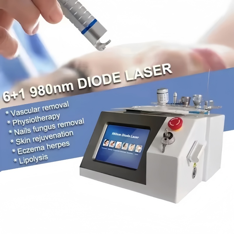 6 in 1 980nm Diode Laser Blood Vessel Removal Machine Spider Vein Removal Laser Nail Fungus Removal Eczema Fat Dissolution 60W