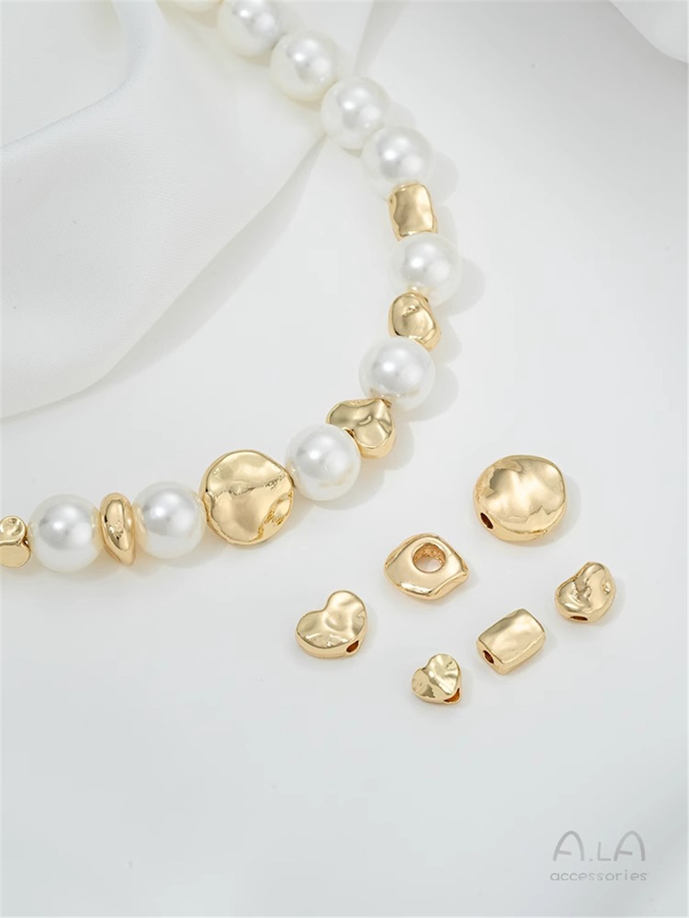 14K Gold-plated Irregular Beads, Gold Beans, Heart-shaped DIY Beads, Handmade Pearl Necklace Accessories, Earring Materials