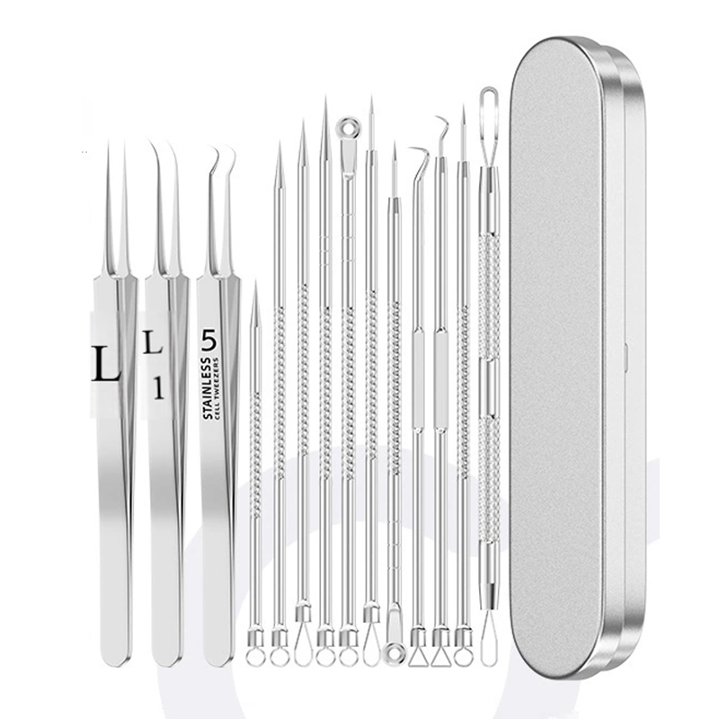 Professional Blackhead & Pimple Remover Kit - Stainless Steel Comedone Tweezers Acne Treatment Tools Set for Skin Care